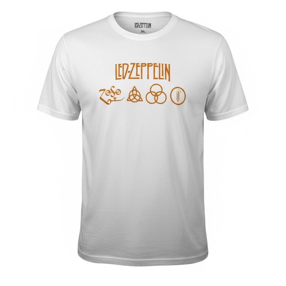NWT Led Zeppelin Rock Band White & Orange Graphic Short Sleeve tshirt Unisex 2XL